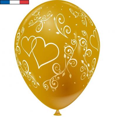 Ballon français mariage or avec arabesques et coeurs (x8) REF/44218