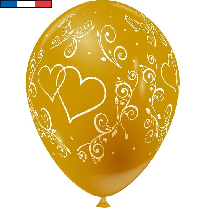 Ballon francais mariage or arabesque coeur en latex