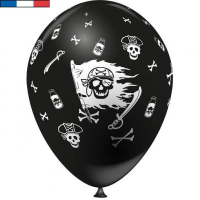 Ballon français pirate noir en latex 30cm (x8) REF/39160 Fabriqué en France