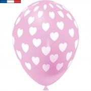 Ballon français rose en latex et coeurs 30cm (x8) REF/49145