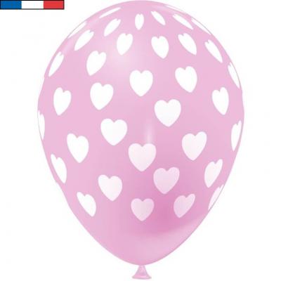 Ballon français rose en latex et coeurs 30cm (x8) REF/49145