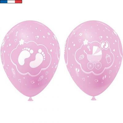Ballon français naissance opaque en latex rose 30cm (x8) REF/43723