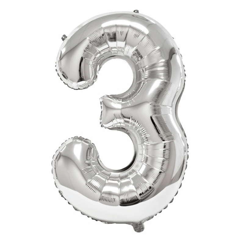 Ballon helium XXL 80 cm chiffre 3 argent gris numero anniversaire