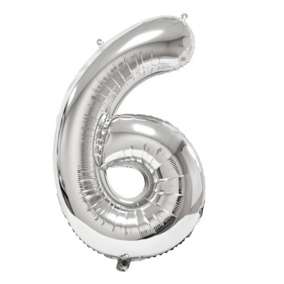 Ballon géant anniversaire argent chiffre 6 (x1) REF/BA3012