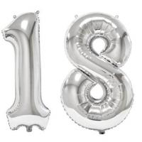 Ballon geant argent chiffre 18 86cm pour deco de salle anniversaire elegante