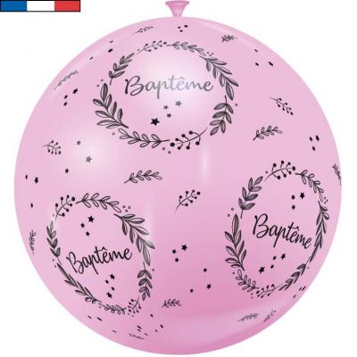 Ballon geant bapteme rose de fabrication francaise