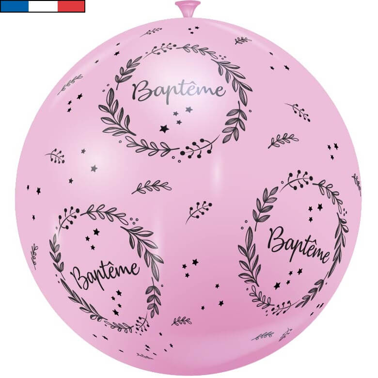 Ballon geant bapteme rose de fabrication francaise