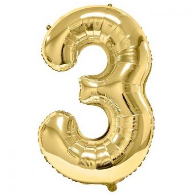 Ballon geant dore metal 86cm anniversaire chiffre 3