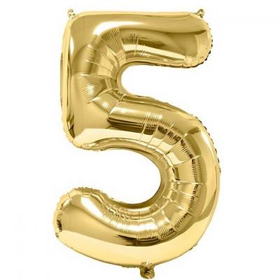 Ballon geant dore metal 86cm anniversaire chiffre 5