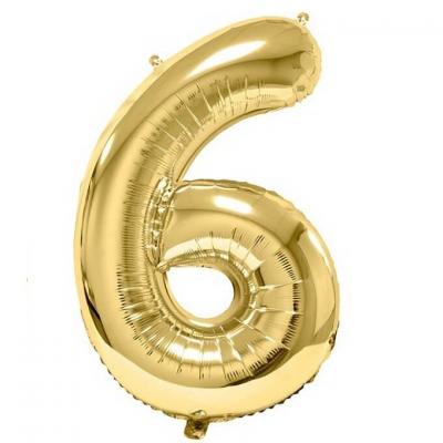 Ballon geant dore metal 86cm anniversaire chiffre 6