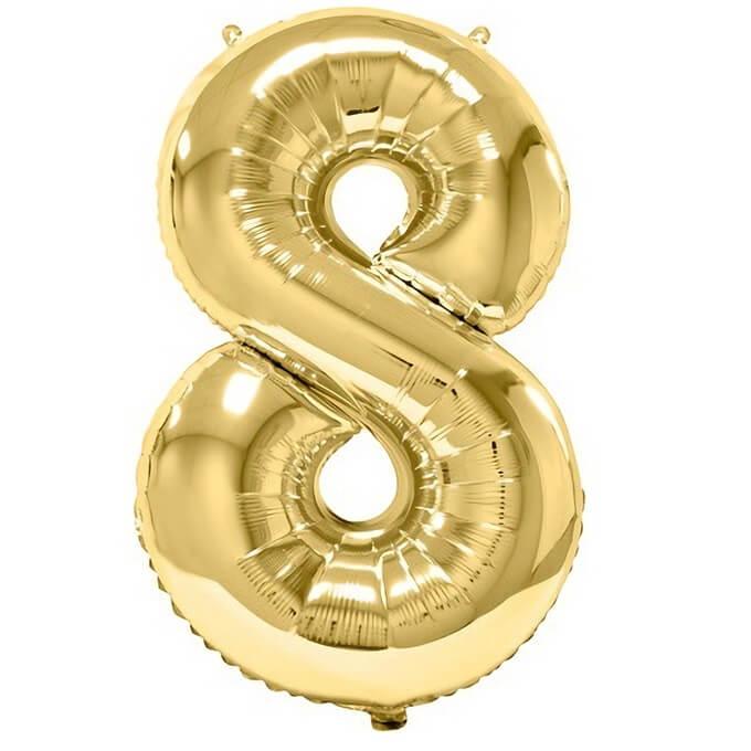 Ballon geant dore metal 86cm anniversaire chiffre 8