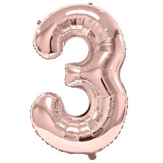 Ballon Aluminium Chiffre 3 Rose Gold 86 cm - déco