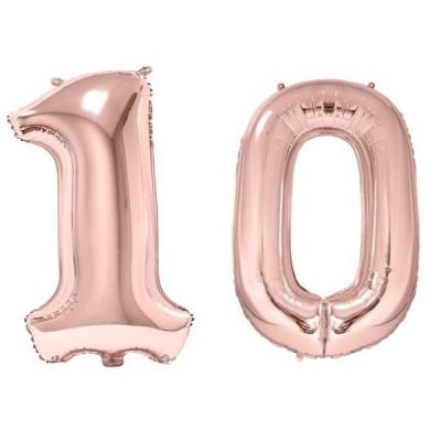 1 Pack de 2 Ballons 86cm chiffre 10 en rose gold pour fête anniversaire.