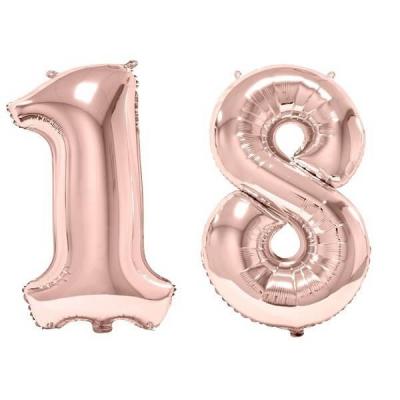 1 Pack de 2 Ballons 86cm chiffre 18 en rose gold pour fête anniversaire.