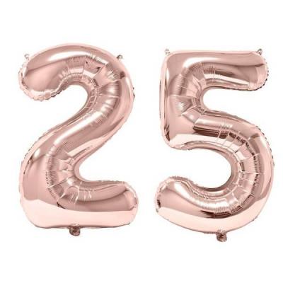 1 Pack de 2 Ballons 86cm chiffre 25 en rose gold pour fête anniversaire.