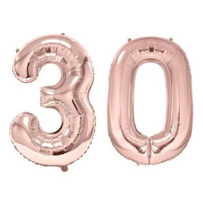 1 Pack de 2 Ballons 86cm chiffre 30 en rose gold pour fête anniversaire.