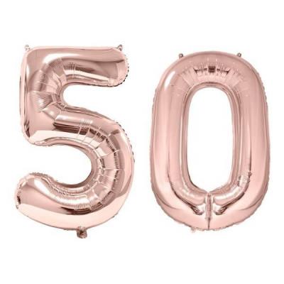 1 Pack de 2 Ballons 86cm chiffre 50 en rose gold pour fête anniversaire.