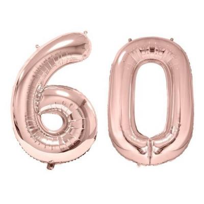 1 Pack de 2 Ballons 86cm chiffre 60 en rose gold pour fête anniversaire.