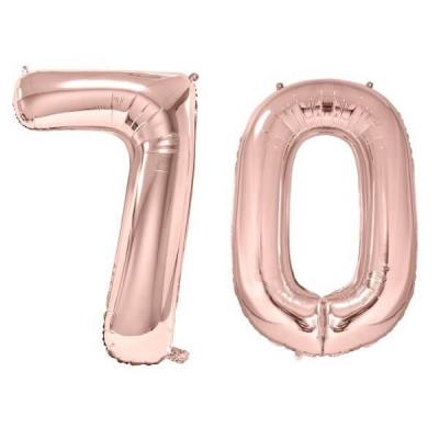 1 Pack de 2 Ballons 86cm chiffre 70 en rose gold pour fête anniversaire.