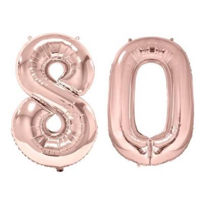 1 Pack de 2 Ballons 86cm chiffre 80 en rose gold pour fête anniversaire.