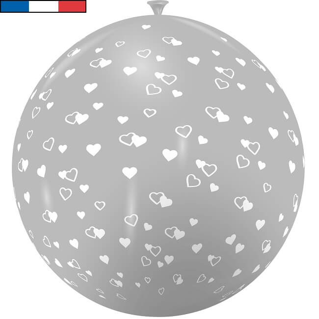 Ballon geant gris mariage coeur en latex de fabrication francaise