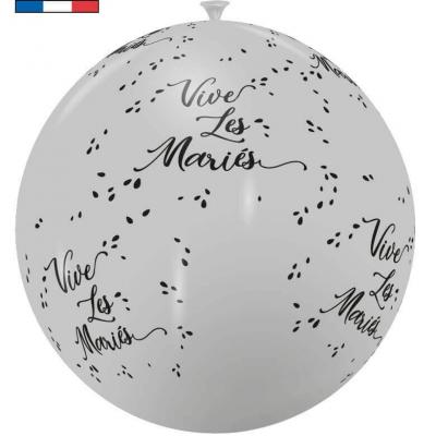 Ballon geant latex biodegradable mariage vive les argent metallique 1m