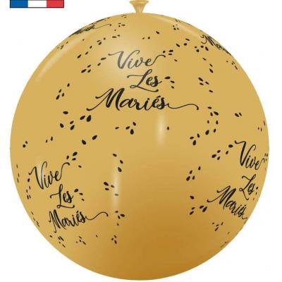 Ballon geant latex biodegradable mariage vive les dore or metallique 1m