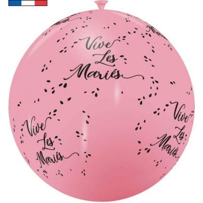 Ballon geant latex biodegradable mariage vive les rose gold metallique 1m