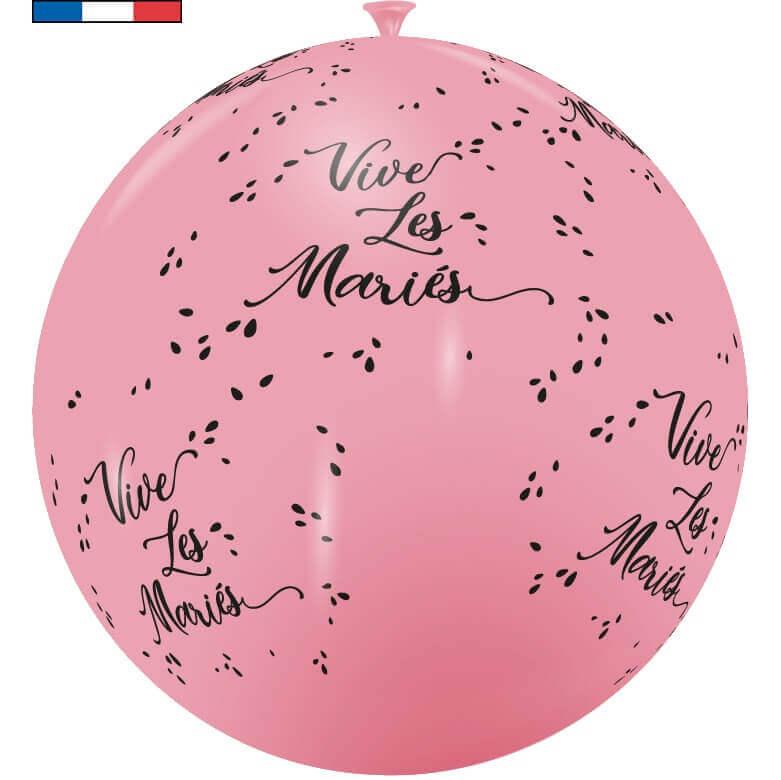 Ballon geant latex biodegradable mariage vive les rose gold metallique 1m