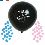 Ballon géant noir latex naturel surprise fille ou garçon 1m (x1) REF/48506