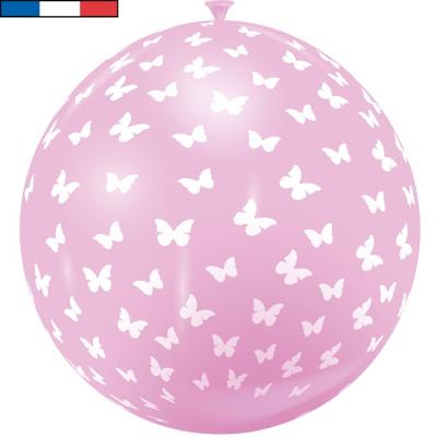 Ballon français géant papillon rose en latex 1m (x1) REF/32055