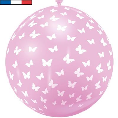 Ballon geant papillon rose en latex de fabrication francaise