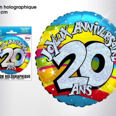 Ballon aluminium anniversaire 20 ans multicolore