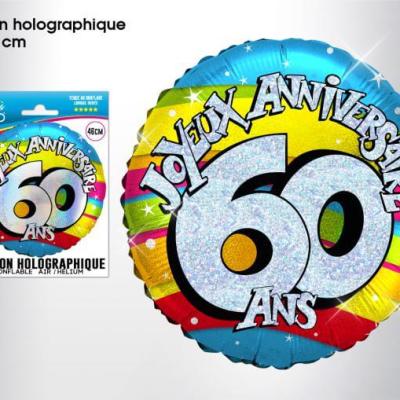 Ballon aluminium anniversaire 60 ans multicolore