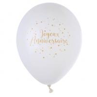 Ballon joyeux anniveraire blanc et or