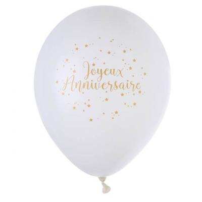 Ballon joyeux anniversaire blanc et or (x8) REF/5662