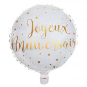 Ballon joyeux anniversaire blanc et or (x1) REF/6238