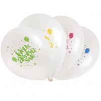 Ballon joyeux anniversaire blanc et multicolore en latex