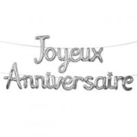 Ballon joyeux anniversaire metallique argent en aluminium