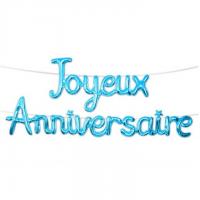 Ballon joyeux anniversaire metallique bleu en aluminium