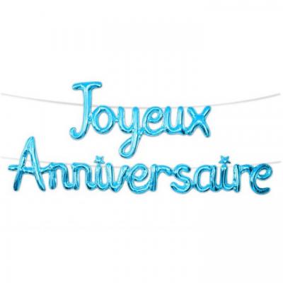 Ballon joyeux anniversaire metallique bleu en aluminium