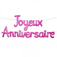 Ballon joyeux anniversaire metallique fuchsia en aluminium