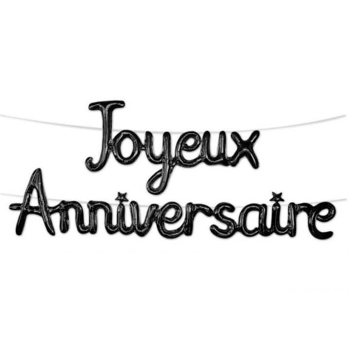 Ballon joyeux anniversaire metallique noir en aluminium