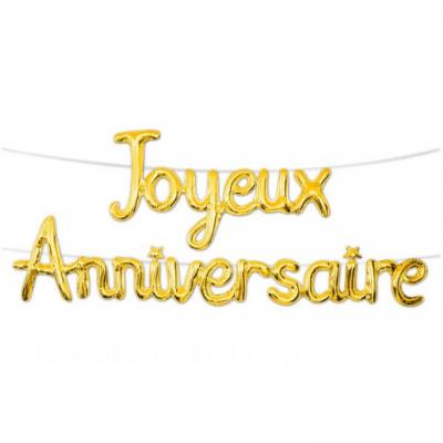 Ballon joyeux anniversaire metallique or en aluminium