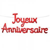 Ballon joyeux anniversaire metallique rouge en aluminium