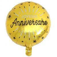 Ballon joyeux anniversaire noir et or metallique en aluminium