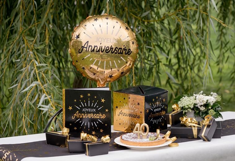 Ballon joyeux anniversaire or metallique en aluminium