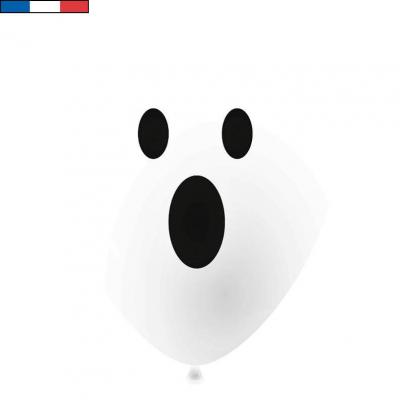 Ballon blanc fête d'Halloween fantôme 25cm (x10) REF/48889 Fabriqué en France