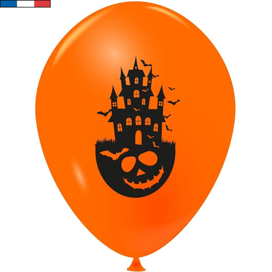 Ballon latex halloween orange et noir maison hante