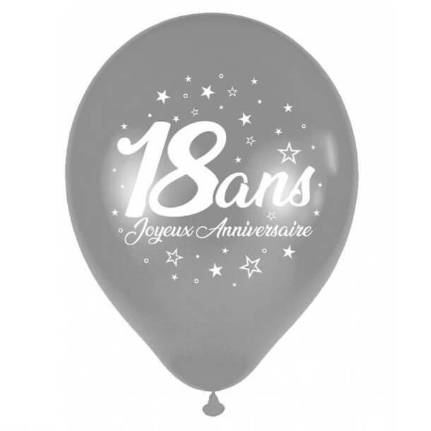 Ballon latex joyeux anniversaire 18 ans argent metallique